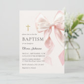 Elegant Pink Bow Baptism Girl Invitation (Debout devant)