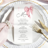 Elegant Pink Bow Baptism Menu