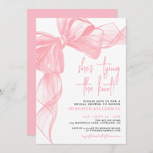 Elegant Pink Bow Bridal Shower Kaart (Voorkant / Achterkant)