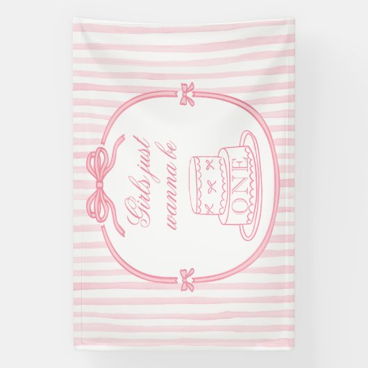 Elegant Pink Bow Coquette Girl 1st Birthday Spandoek (Verticaal)