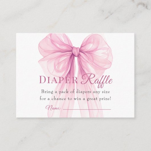 Elegant Pink Bow Diaper Raffle Tickets Informatiekaartje (Voorkant)