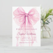 Elegant Pink Bow First Birthday Invitation (Debout devant)
