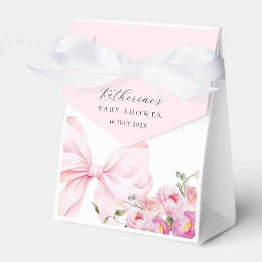  Elegant Pink Bow Floral Baby Shower Bedankdoosjes (Voorkant Zijde)