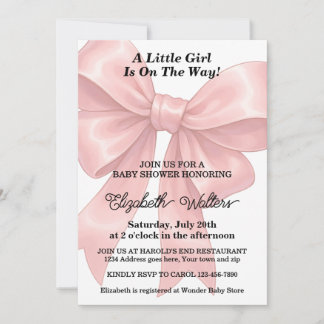 Elegant Pink Bow Girl Baby Shower Kaart