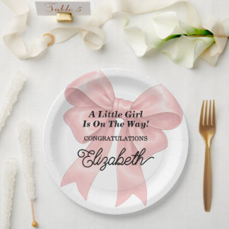 Elegant Pink Bow Girl Baby Shower Papieren Bordje