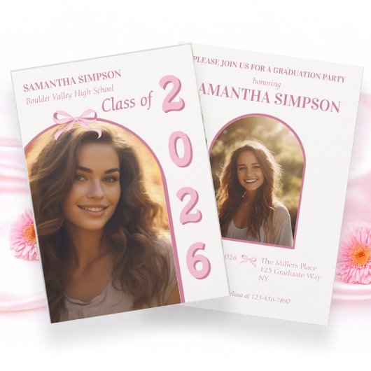 Elegant Pink Bow Graduation Invitation