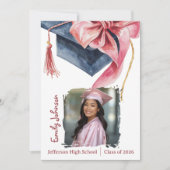 Elegant Pink Bow Graduation Party Invitation (Devant)