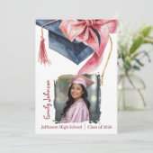 Elegant Pink Bow Graduation Party Invitation (Debout devant)