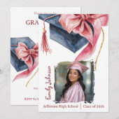 Elegant Pink Bow Graduation Party Invitation (Devant / Derrière)