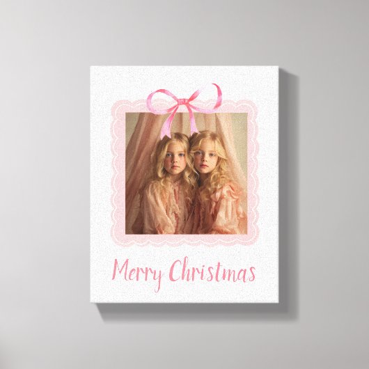 Elegant Pink Bow Merry Christmas Custom Canvas (Voorkant)