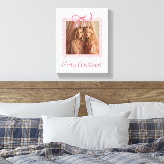 Elegant Pink Bow Merry Christmas Custom Canvas (Insitu (Slaapkamer))