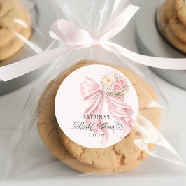 Elegant Pink Bow Romantic Bridal Shower Ronde Sticker