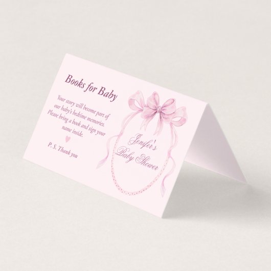 Elegant Pink Bow Theme Books for Baby Card (Front)
