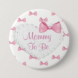Elegant Pink Bows Mammie met Baby shower knop Ronde Button 7,6 Cm