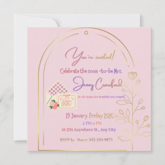 Elegant Pink Bridal Shower Invitation | Modern Gol Kaart