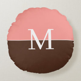 Elegant pink &brown monogram rond kussen