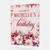Elegant Pink Burgundy Floral 80th Birthday Acryl Bord (Hoek)