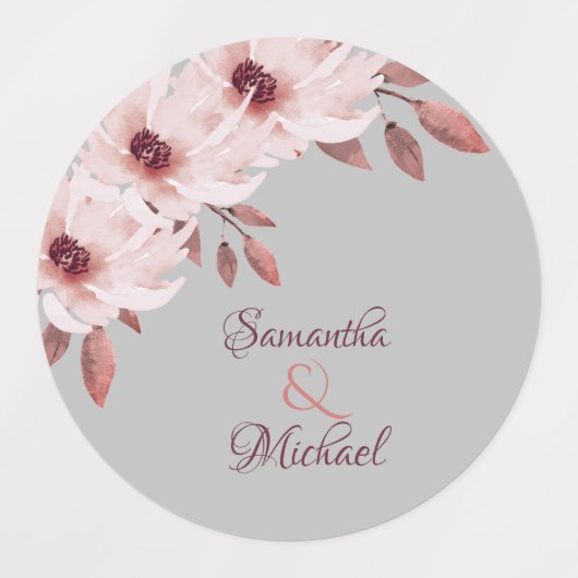 Elegant Pink Burgundy Floral Rust Leaves Wedding Labels (Design 1)
