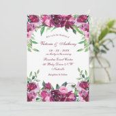 Elegant Pink Burgundy Floral Script Weduwschap Kaart (Staand voorkant)