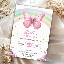 Elegant Pink butterfly birthday Invitation Kaart