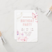 Elegant Pink Butterfly Birthday Party Invitation  (Devant/Arrière en situation)