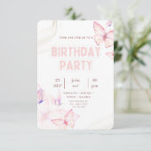 Elegant Pink Butterfly Birthday Party Invitation  (Debout devant)