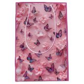 Elegant Pink Butterfly Floral Gift Bag Medium Cadeauzakje (Voorkant)