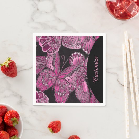 Elegant Pink Butterfly Pattern Napkins Servet (Insitu)