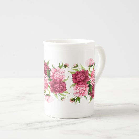 Elegant Pink Camellias Bone China Mok (Voorkant rechts)
