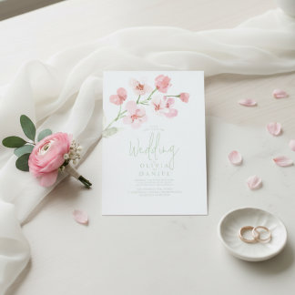 Elegant Pink Cherry Blossom Watercolor Wedding Kaart