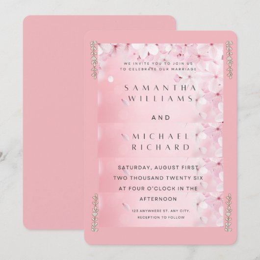 Elegant Pink Cherry Blossom Wedding Invitation - C (Devant / Derrière)