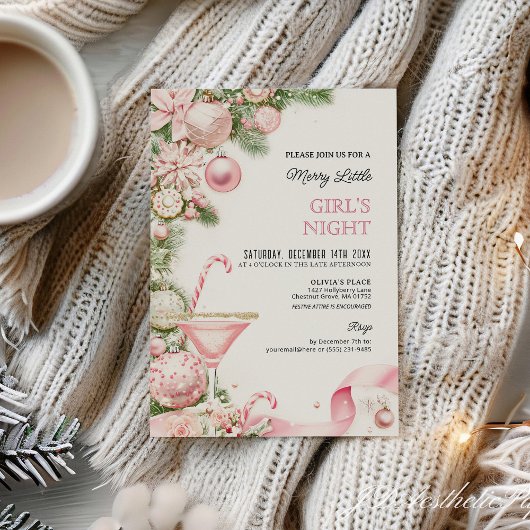 Elegant Pink Christmas Girls Night Invitation