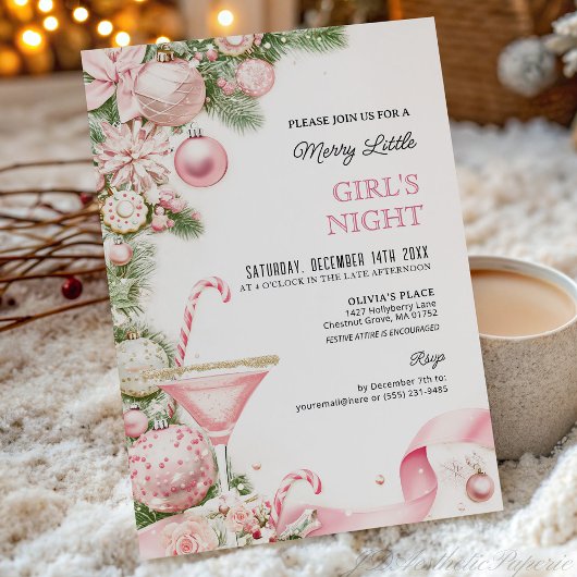 Elegant Pink Christmas Girls Night Invitation