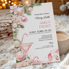 Elegant Pink Christmas Girls Night Invitation  Kaart