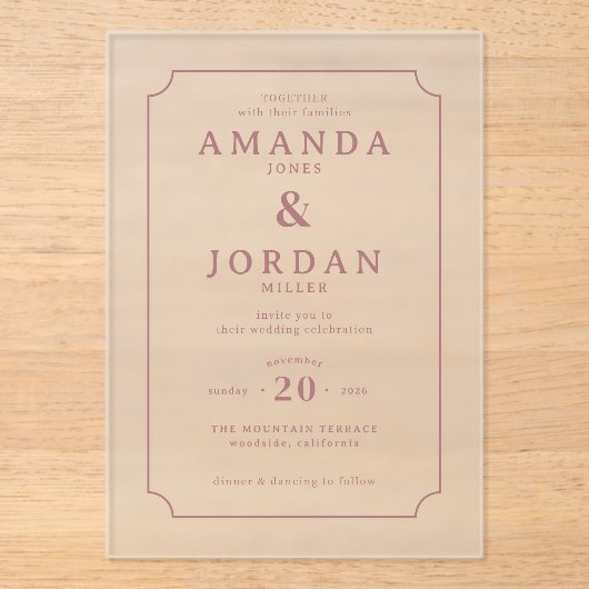Elegant Pink Classic Wedding Invitation (Recto)