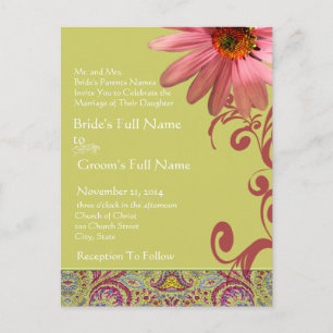Elegant Pink ConeFlower Paisley Wedding Invitation Uitnodiging Briefkaart