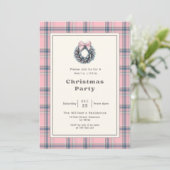 Elegant Pink Coquette Wreath Plaid Christmas Party Kaart (Staand voorkant)