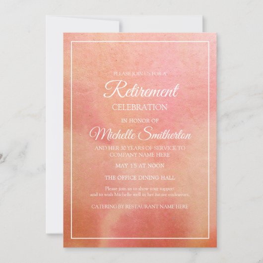 Elegant Pink Coral Waterverf Retirement Kaart (Voorkant)