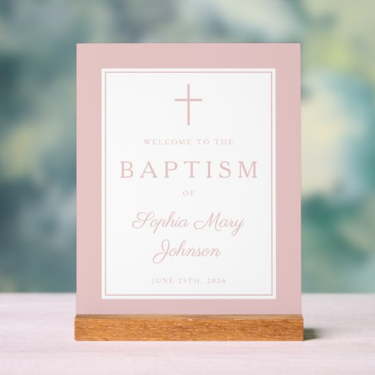 Elegant Pink Cross Girl Baptism Welcome (Neutre)