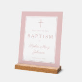 Elegant Pink Cross Girl Baptism Welcome (Angle)