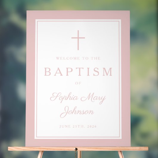 Elegant Pink Cross Girl Baptism Welcome (Neutre)