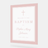 Elegant Pink Cross Girl Baptism Welcome (Angle)