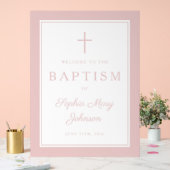 Elegant Pink Cross Girl Baptism Welcome (Mariage)