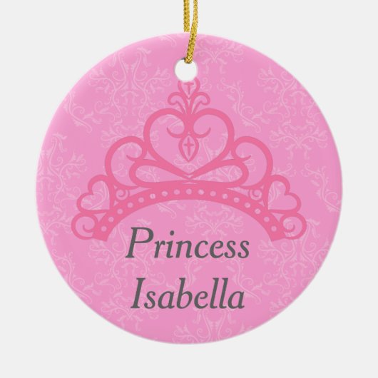 Elegant Pink Damask, prinses Tiara Keramisch Ornament (Voorkant)