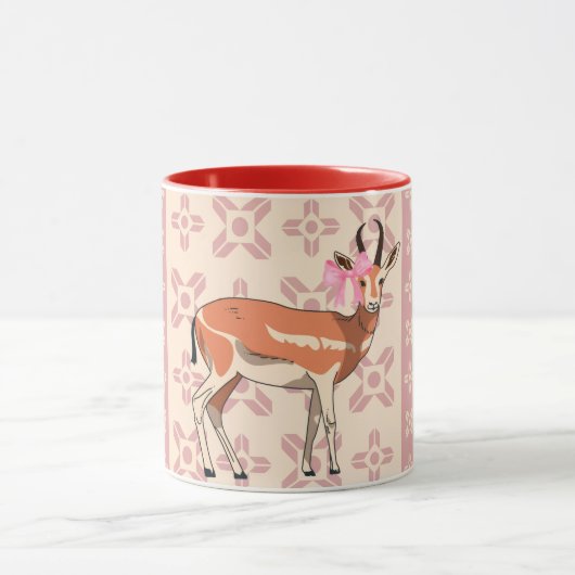 Elegant Pink Doe-patterned Christmas  Mok (Midden)