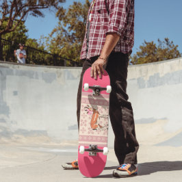 Elegant Pink Doe-patterned Christmas  Skateboard