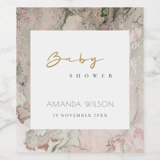 ELEGANT PINK DUSKY ROOS GOLD AGATE BABY SHOWER WIJN ETIKET (Enkel label)