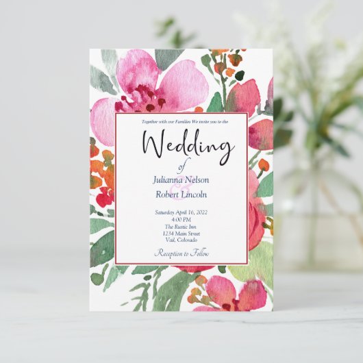 Elegant Pink en de uitnodiging voor het rode flora (Staand voorkant)