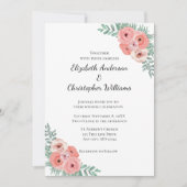 Elegant Pink en Green Floral Waterverf Wedding Kaart (Voorkant)