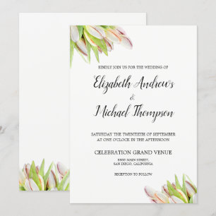 Elegant Pink en Green Tulip Wedding Waterverf Kaart